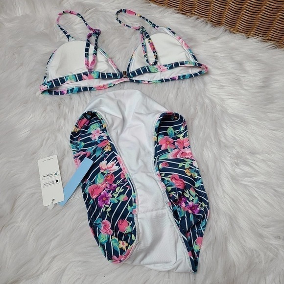Floral And Striped High Waisted BikiniSz L - Picture 10 of 14